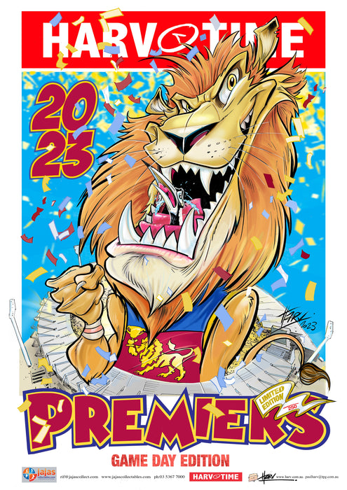 Brisbane Lions 2023 AFL Premiership Poster, GAME DAY, Harv Time