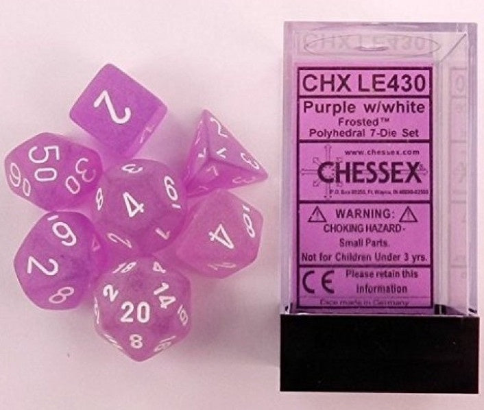 CHX LE430 Frosted Polyhedral Purple/White 7 Dice Set