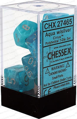 CHX 27465 Cirrus Polyhedral Aqua/Silver 7 Dice Set
