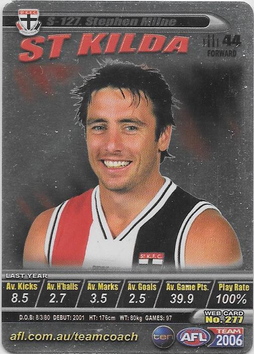 Stephen Milne, Silver card, 2006 Teamcoach AFL