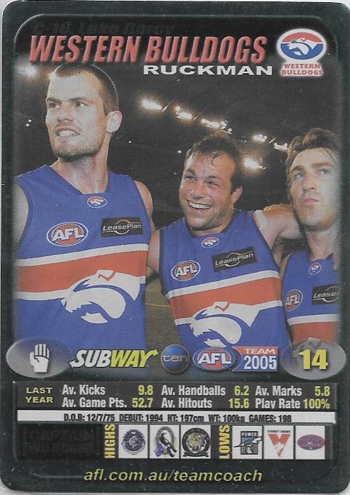 Luke Darcy, Subway card, 2005 Teamcoach AFL