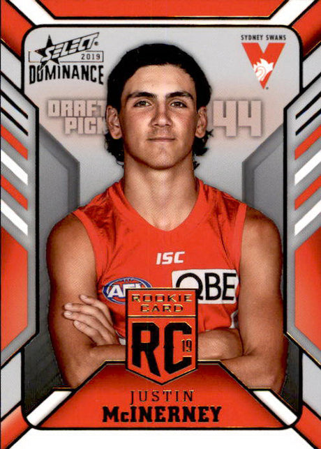 Justin McInerney, Rookie Card RC, 2019 Select AFL Dominance