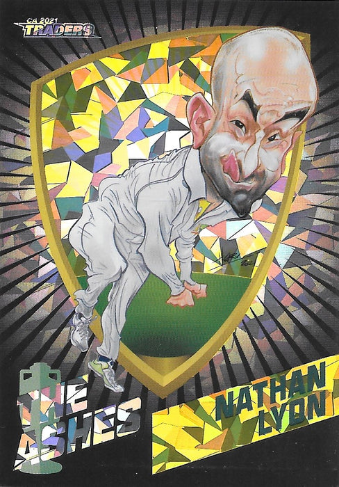 Nathan Lyon, #05/75, Black Ashes Caricatures, 2021-22 TLA Traders Cricket Australia & BBL