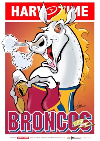 Brisbane Broncos, NRL Mascot Harv Time Poster