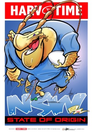 State of Origin NSW Blues, NRL Mascot Harv Time Poster