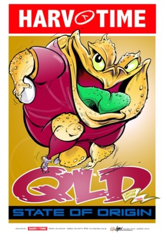 State of Origin Queensland Maroons, NRL Mascot Harv Time Poster
