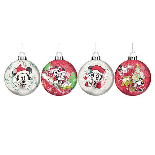 DISNEY MICKEY AND MINNIE MOUSE CHRISTMAS BAUBLES SET OF 4