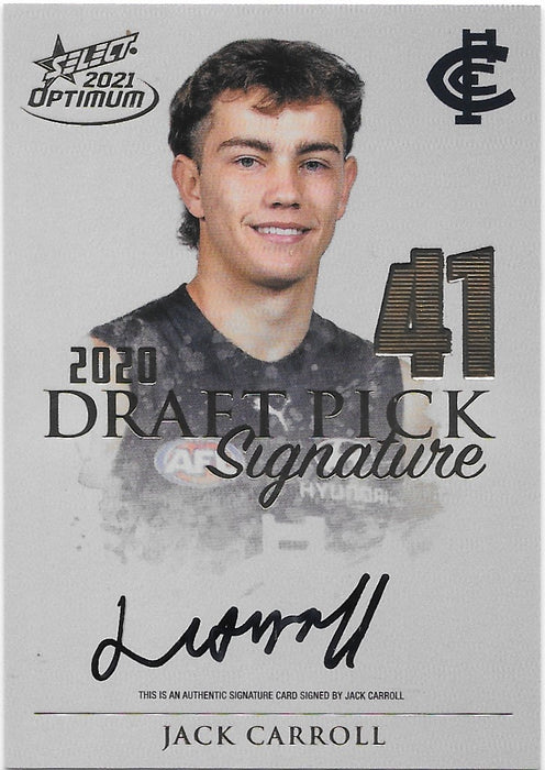 Jack Carroll, Gold Draft Pick Signatures, 2021 Select AFL Optimum