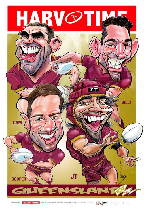 Queensland Maroons Fab 4, Harv Time Poster