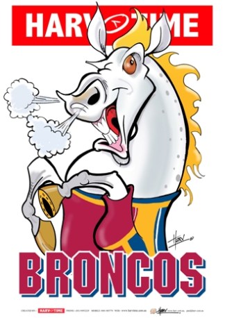 Brisbane Broncos, NRL Mascot Print Harv Time Poster