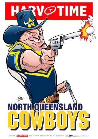 North Queensland Cowboys, NRL Mascot Print Harv Time Poster