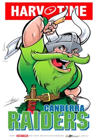 Canberra Raiders, NRL Mascot Print Harv Time Poster