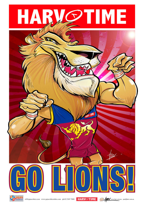 Brisbane Lions, Mascot Print Harv Time Poster (2021)
