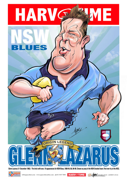 Glenn Lazarus, State of Origin NSW Blues, Harv Time Poster