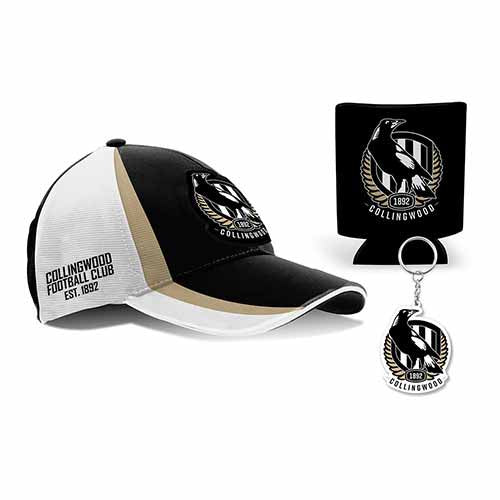Collingwood Magpies Cap, Can Cooler & Keyring Gift Box