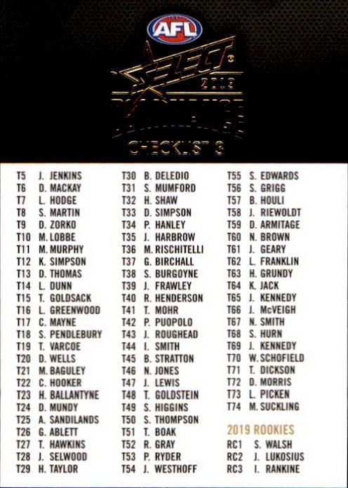 2019 Select AFL Dominance Base Card - 1 to 100 - Pick Your Card