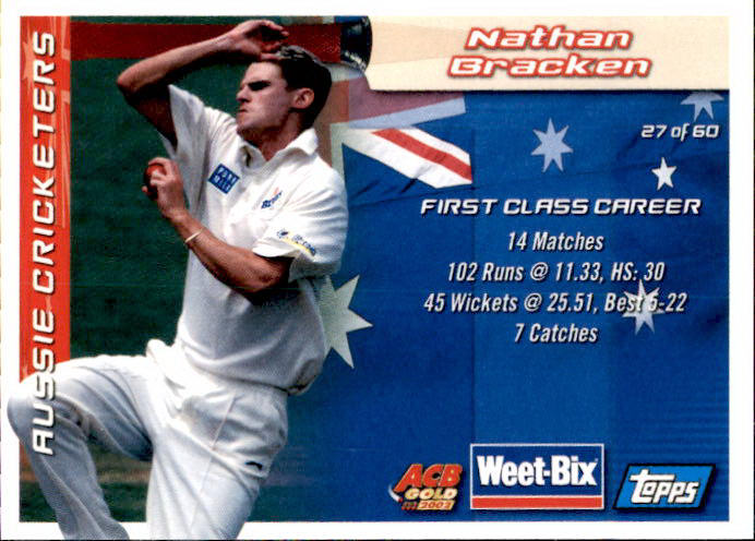 Alan Davidson & Nathan Bracken, Weetbix, 2002 Topps ACB Gold Cricket