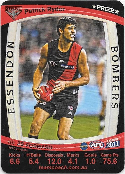 Patrick Ryder, Prize card, 2011 Teamcoach AFL