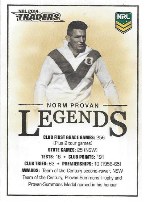 Norm Provan, Legends Case Card, 2014 ESP Traders NRL