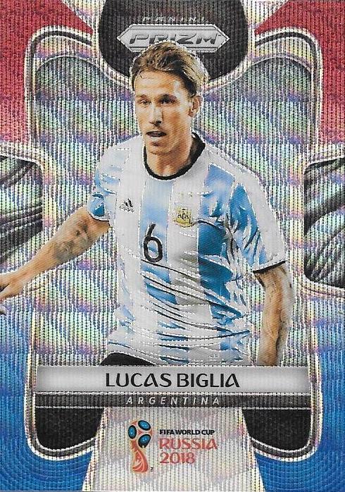 Lucas Biglia, Red & Blue Refractor, 2018 Panini Prizm World Cup Soccer